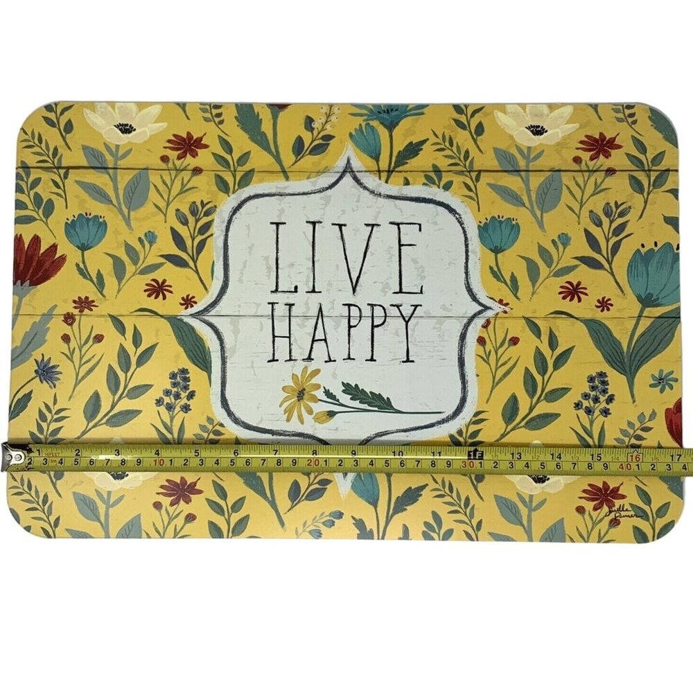 Floral Yellow Vinyl Reversible Placemats Live Happy Mason Jars Farmhouse Set - Picture 3 of 4